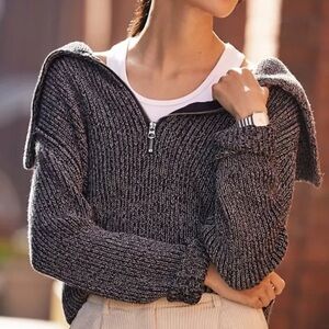 ANTHROPOLOGIE VARLEY Elise Half Zip 100% cotton sweater ‘true knit’ black medium